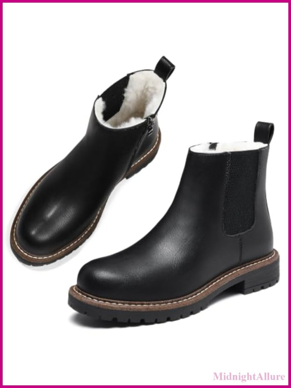 Chelsea Boots Faux Fur Lined Low Heel Side Zip Ankle Booties